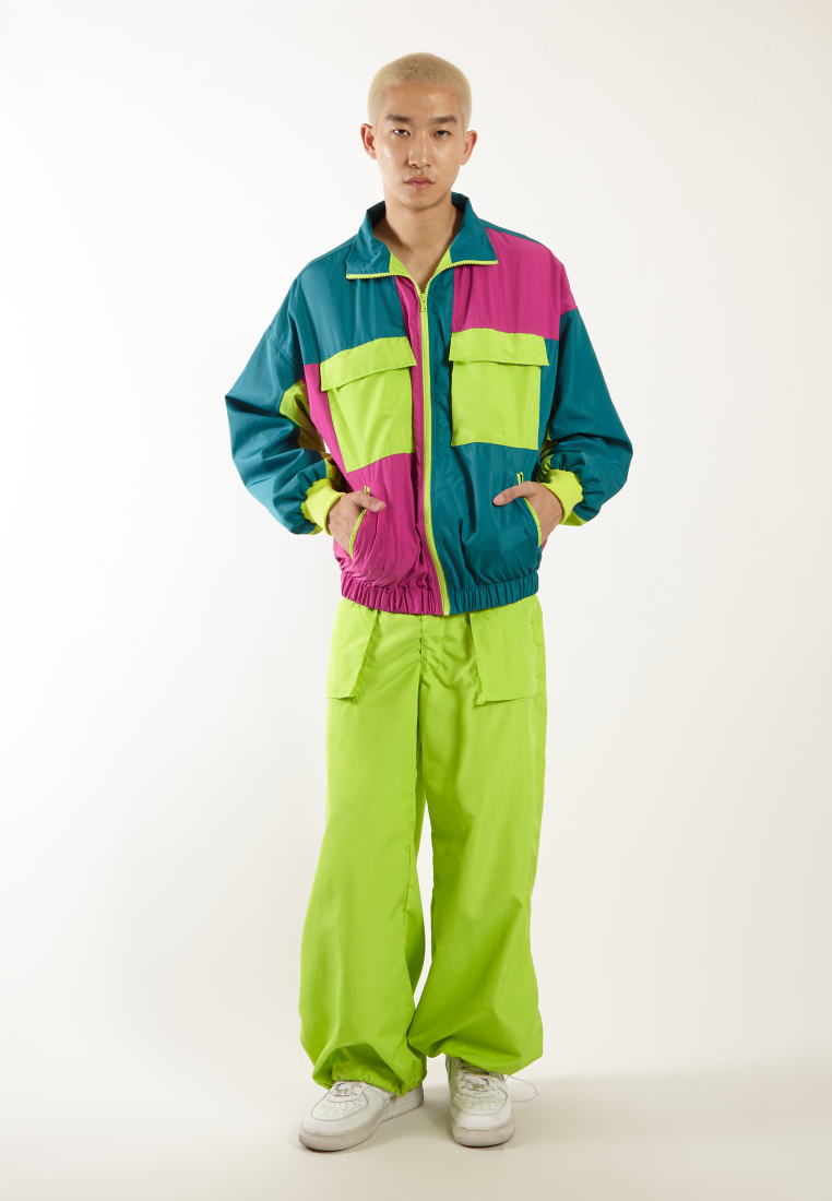 OCWA YUNA COLORBLOCK 80S INSPIRED WATERPROOF SPORTY RUNNING JACKET FUCHSIA PINK NEON GREEN