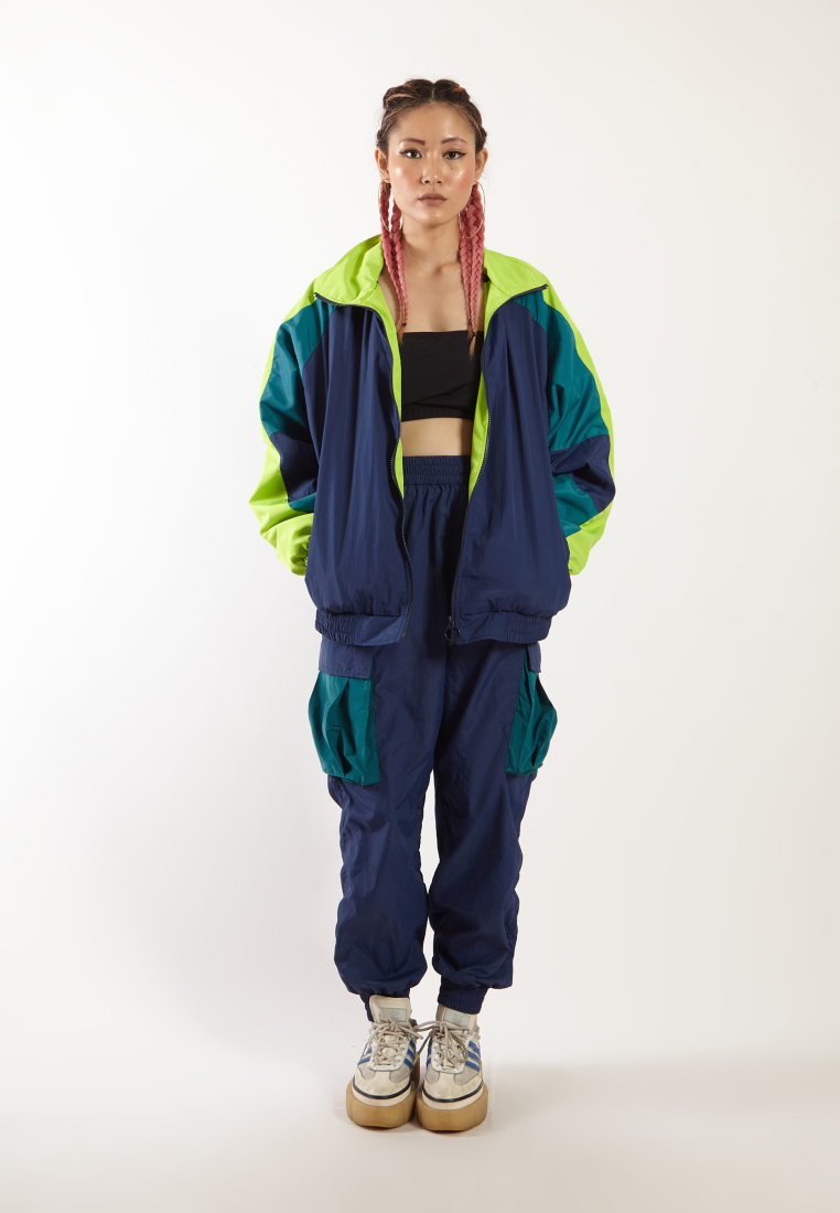 OCWA MIA NEON GREEN NAVY OVERSIZED 80'S INSPIRED JACKET