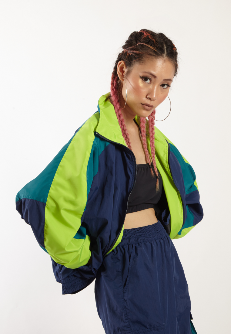 OCWA MIA NEON GREEN NAVY OVERSIZED 80'S INSPIRED JACKET