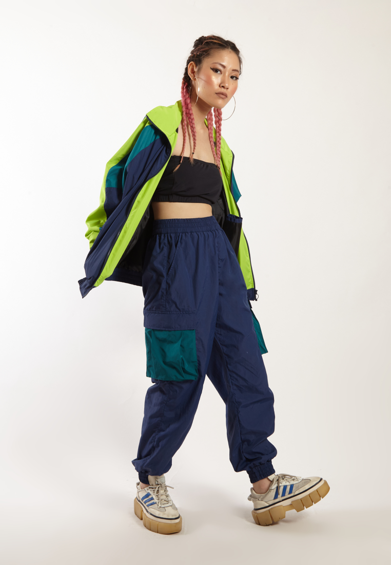 OCWA MIA NEON GREEN NAVY OVERSIZED 80'S INSPIRED JACKET