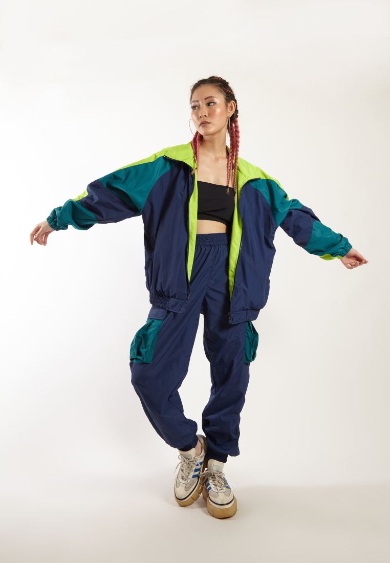 OCWA MIA NEON GREEN NAVY OVERSIZED 80'S INSPIRED JACKET