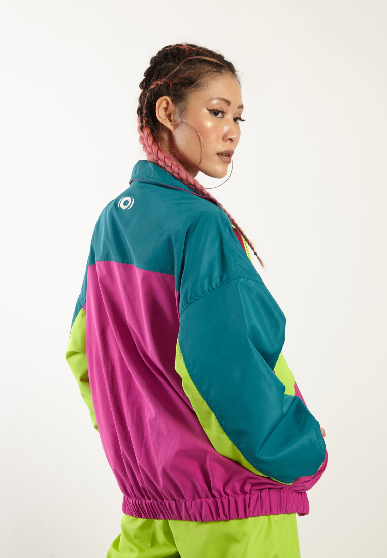 OCWA YUNA COLORBLOCK 80S INSPIRED WATERPROOF SPORTY RUNNING JACKET FUCHSIA PINK NEON GREEN