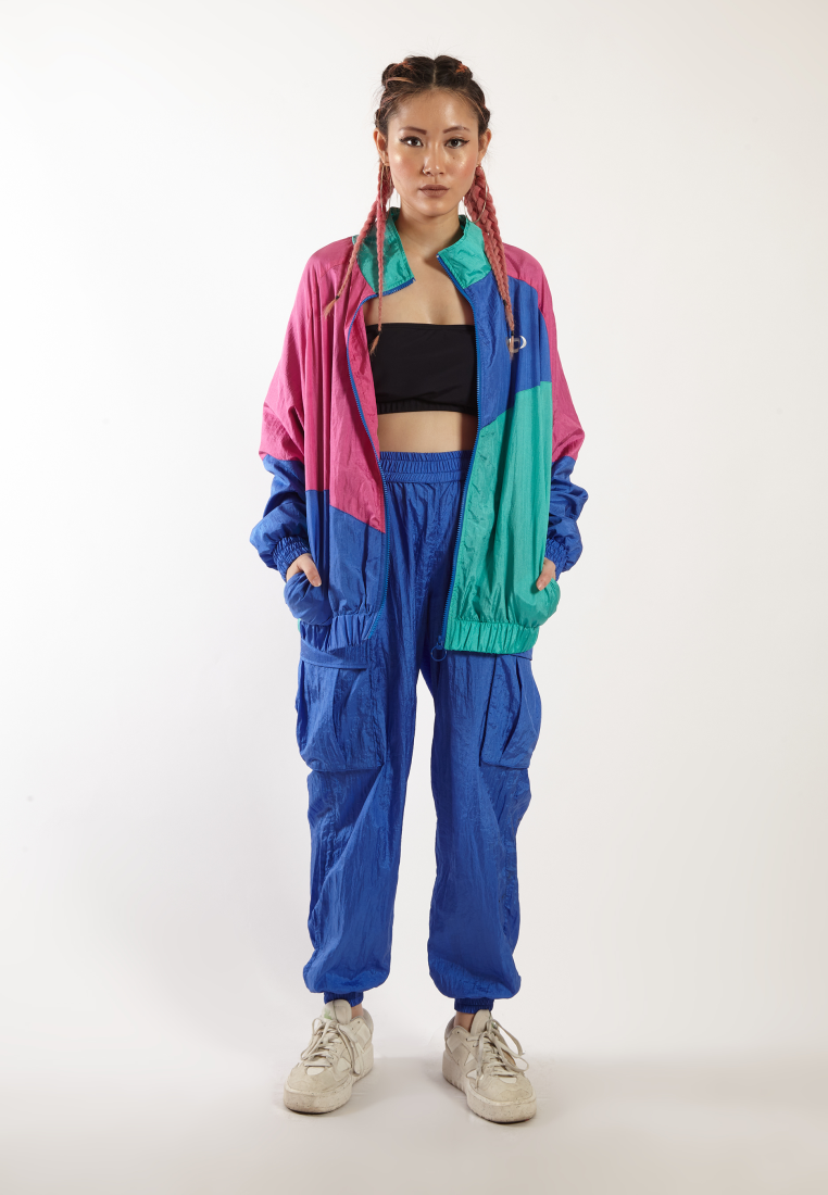 OCWA JUAN WATERPROOF 80'S INSPIRED RUNNING JACKET PINK BLUE GREEN