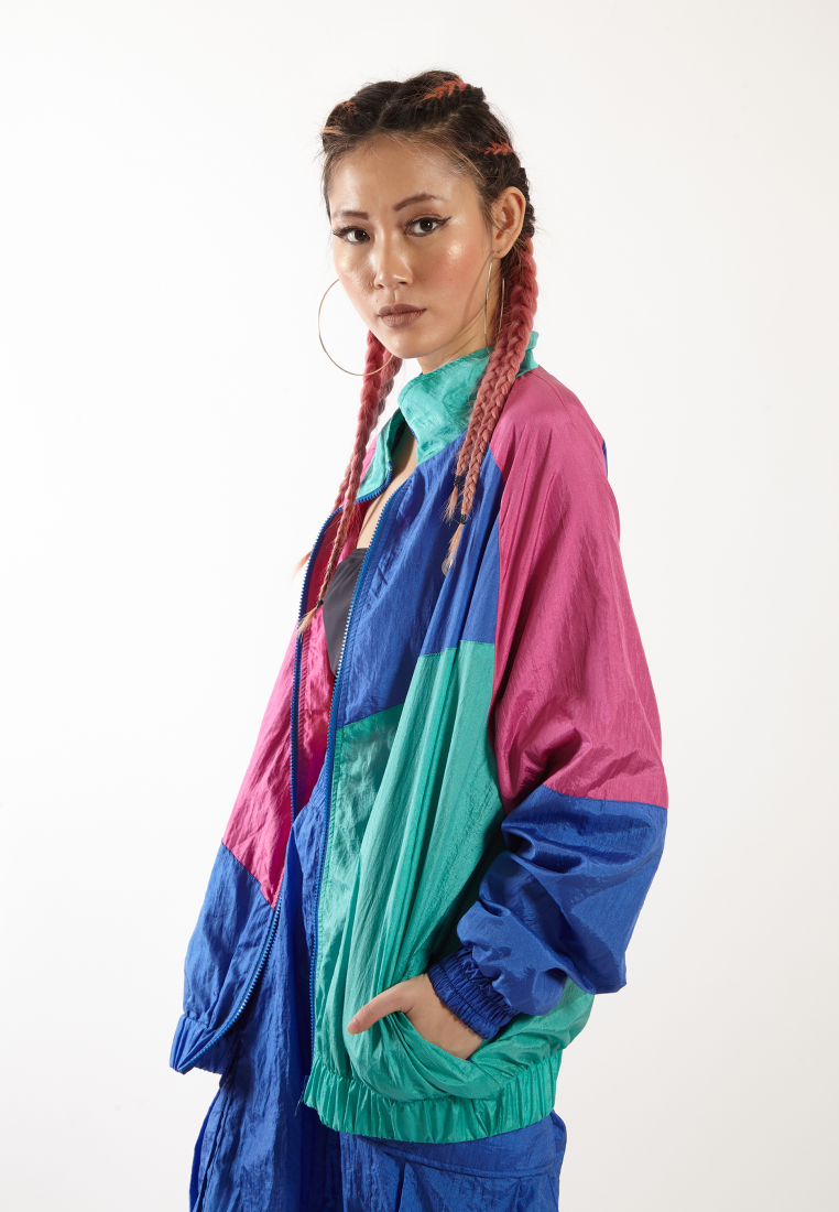 OCWA JUAN WATERPROOF 80'S INSPIRED RUNNING JACKET PINK BLUE GREEN