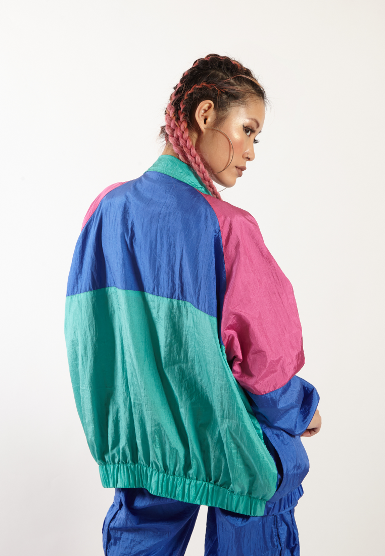 OCWA JUAN WATERPROOF 80'S INSPIRED RUNNING JACKET PINK BLUE GREEN