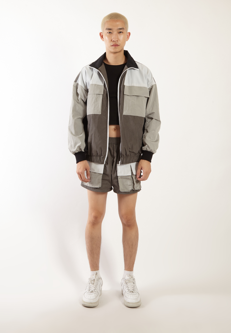 OCWA ROCKY COLORBLOCK MONOCHROME WATERPROOF SPORTY RUNNING JACKET GREY BLACK