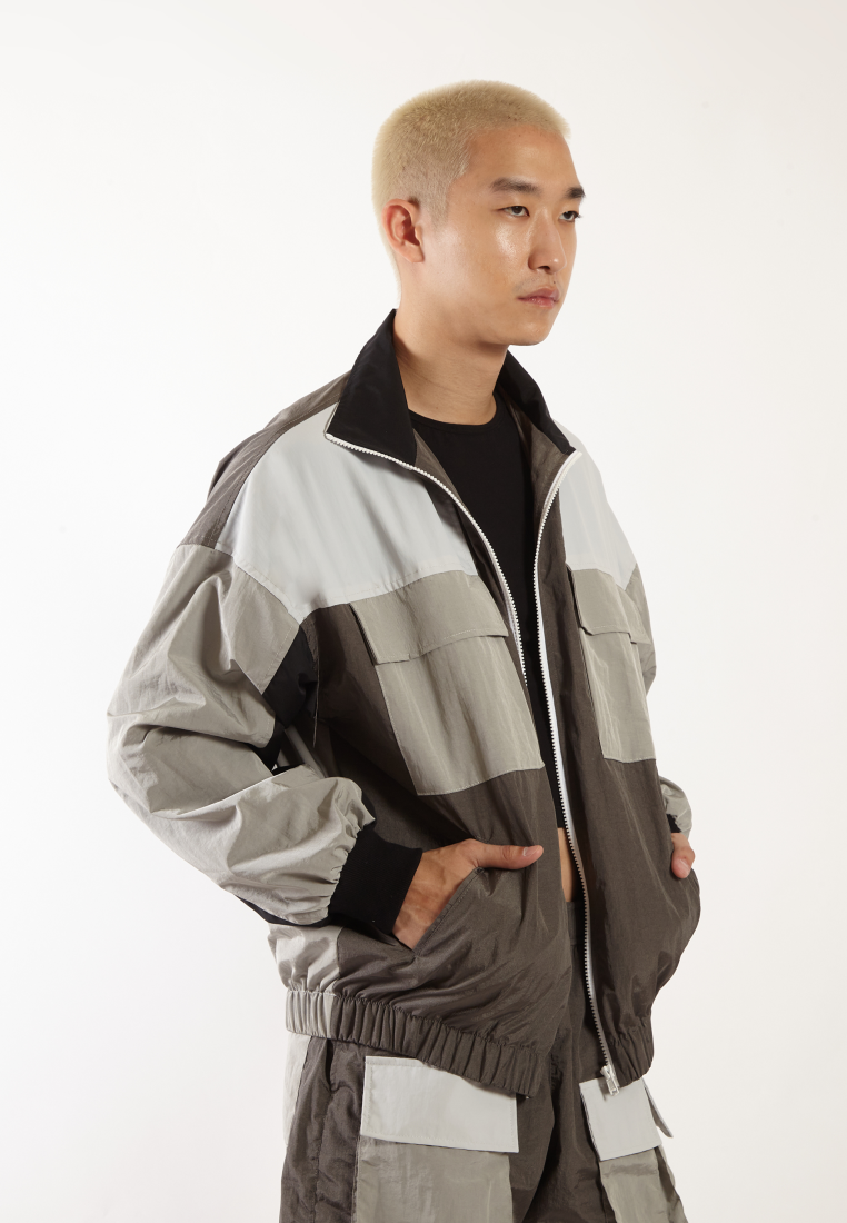 OCWA ROCKY COLORBLOCK MONOCHROME WATERPROOF SPORTY RUNNING JACKET GREY BLACK