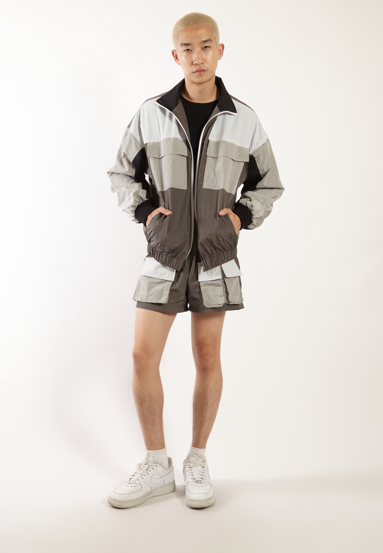 OCWA ROCKY COLORBLOCK MONOCHROME WATERPROOF SPORTY RUNNING JACKET GREY BLACK