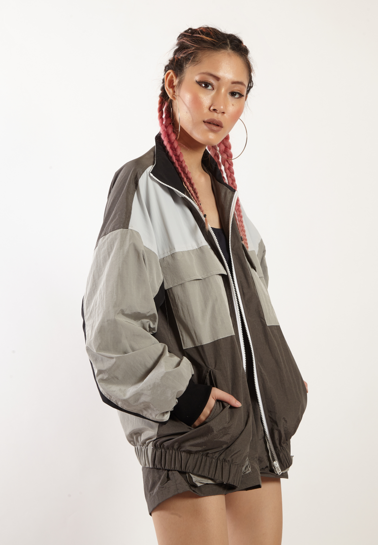 OCWA ROCKY COLORBLOCK MONOCHROME WATERPROOF SPORTY RUNNING JACKET GREY BLACK WOMAN