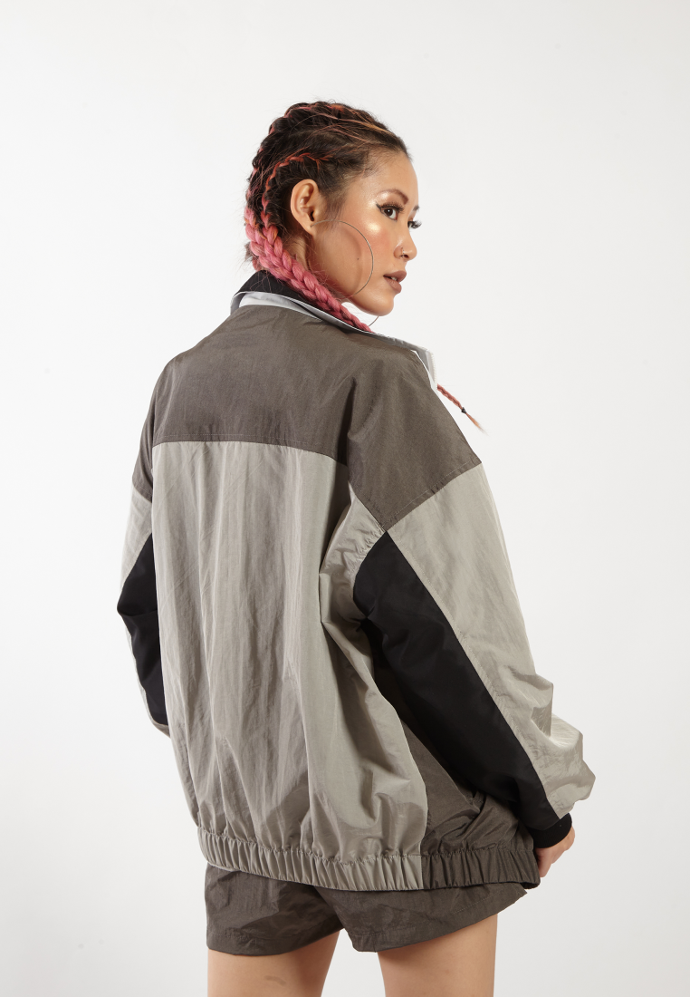 OCWA ROCKY COLORBLOCK MONOCHROME WATERPROOF SPORTY RUNNING JACKET GREY BLACK WOMAN