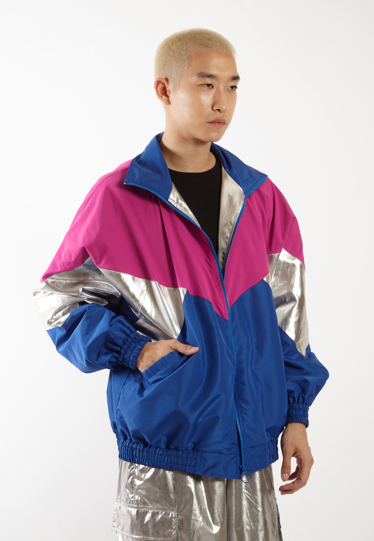 OCWA REN ELECTRIC BLUE PINK FUCHSIA SILVER OVERSIZED 80'S INSPIRED JACKET MEN