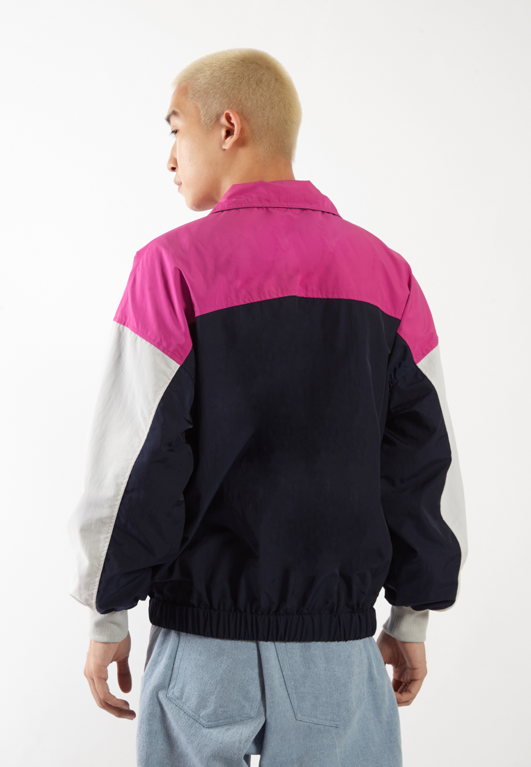 OCWA ELVIS COLORBLOCK 80S INSPIRED WATERPROOF JACKET PINK FUCHSIA GREY NAVY BLUE