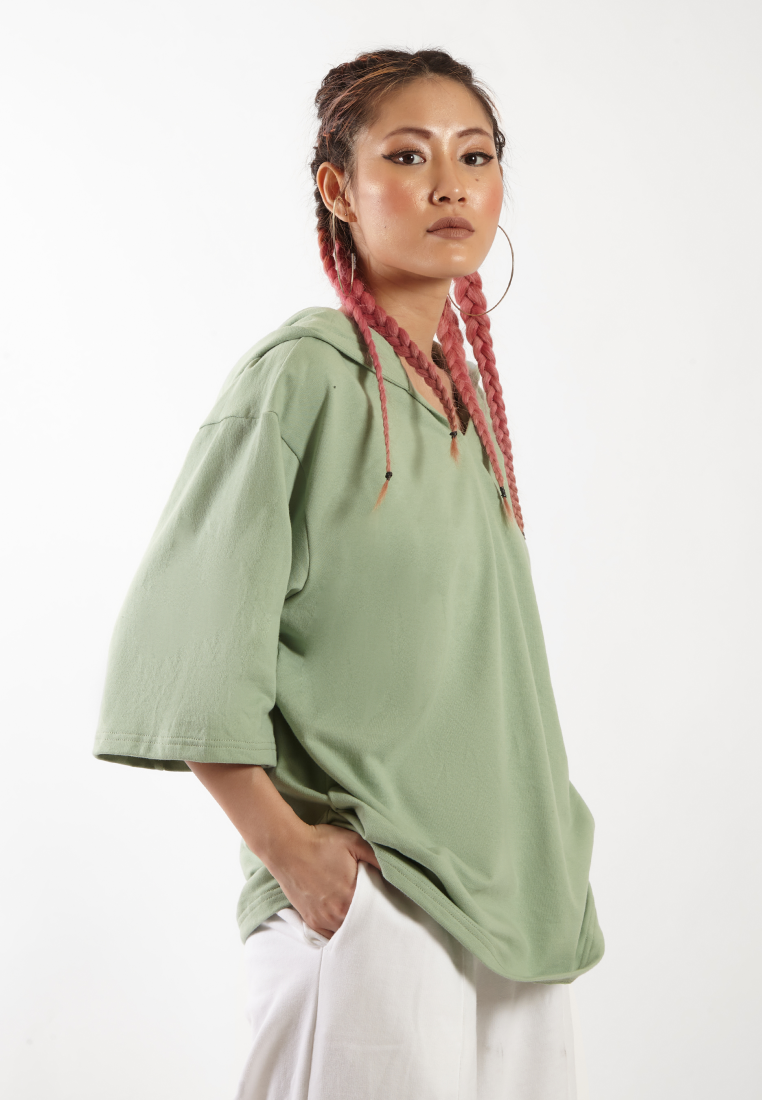 OCWA X VEDECI OVERSIZED BLAZE SHORT SLEEVE HOODIE SAGE GREEN