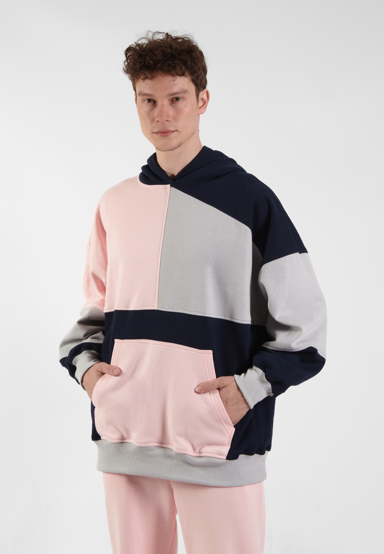 OCWA RIZ MULTI SILVER GREY BABY PINK NAVY PATCHES OVERSIZED HOODIE