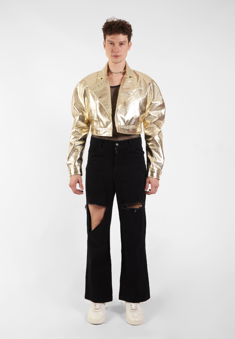 OCWA NYE GOLD PUFF SLEEVE CROP JACKET