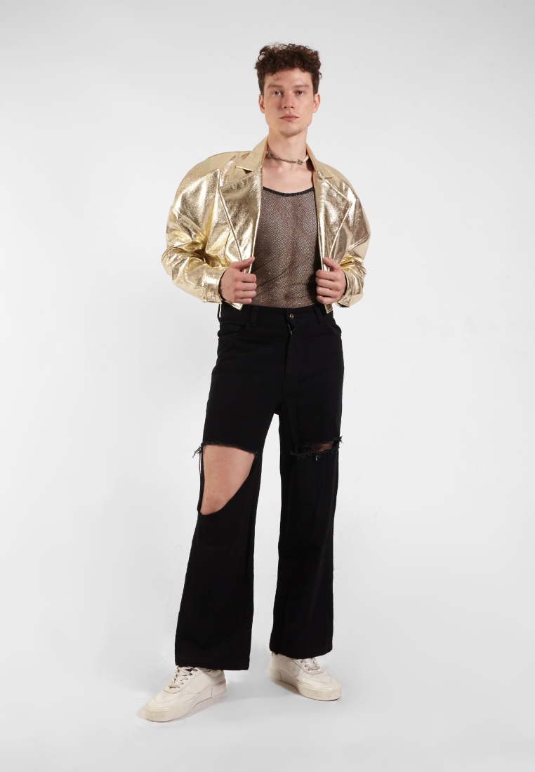 OCWA NYE GOLD PUFF SLEEVE CROP JACKET