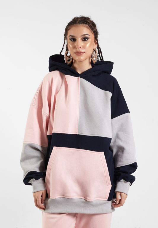OCWA RIZ MULTI SILVER GREY BABY PINK NAVY PATCHES OVERSIZED HOODIE
