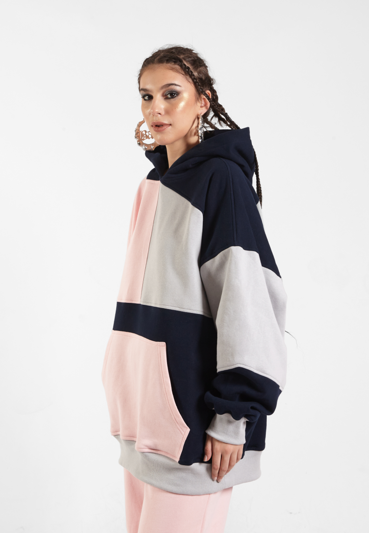 OCWA RIZ MULTI SILVER GREY BABY PINK NAVY PATCHES OVERSIZED HOODIE