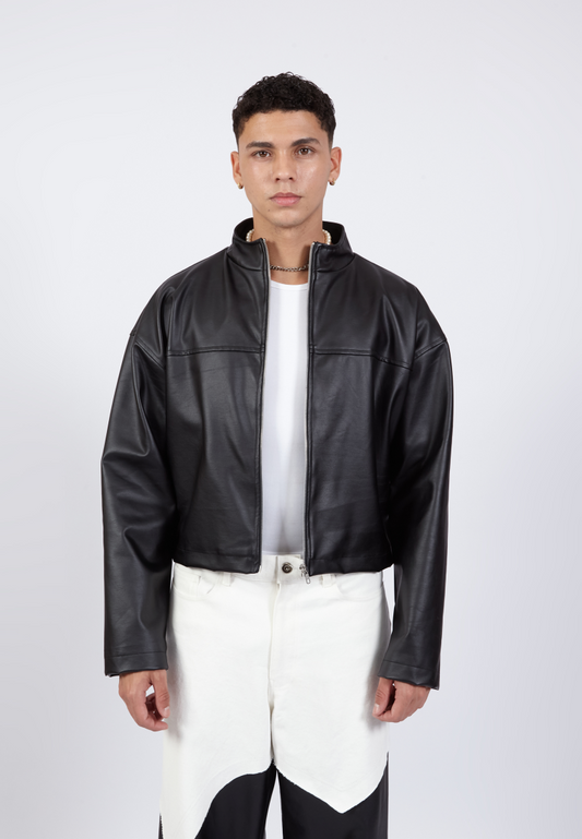 OCWA HARLOW BLACK LEATHER CROP JACKET