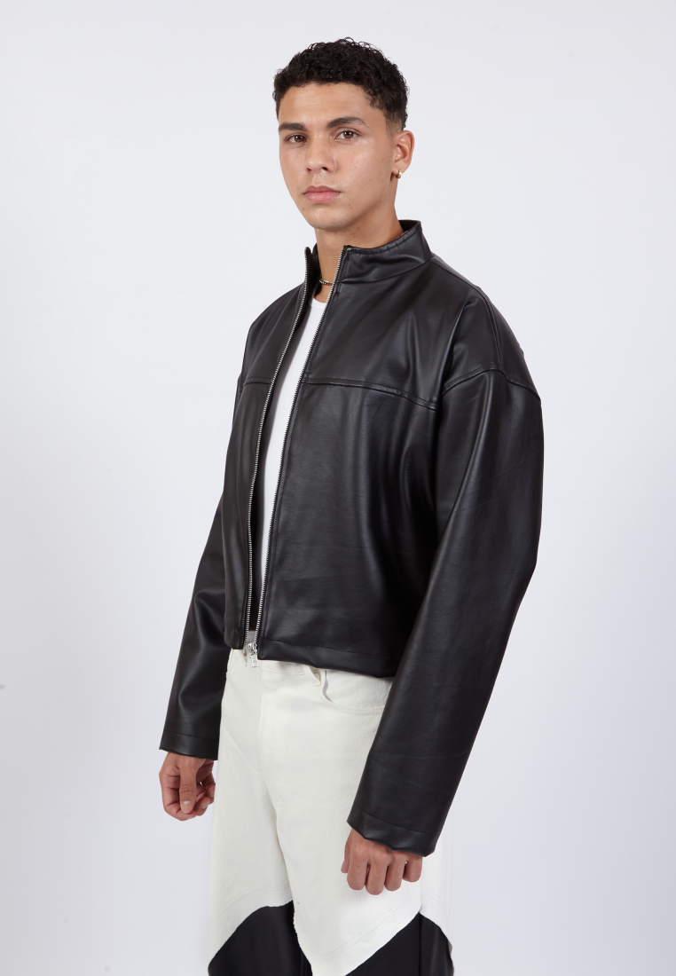 OCWA HARLOW BLACK LEATHER CROP JACKET