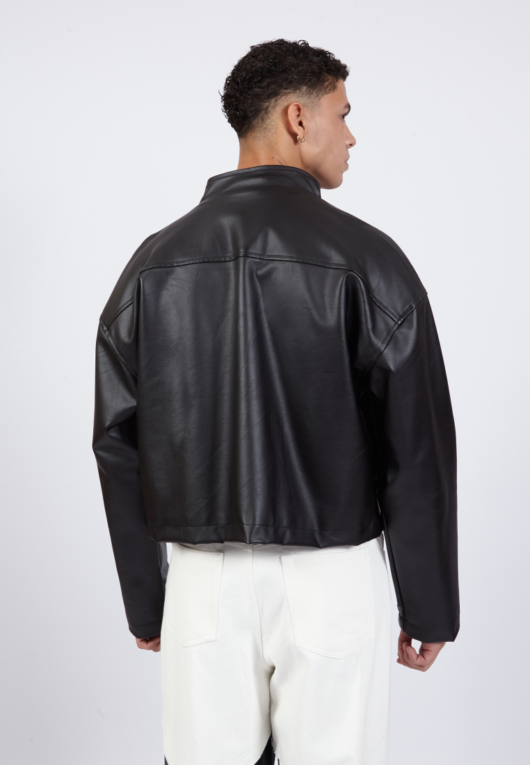 OCWA HARLOW BLACK LEATHER CROP JACKET