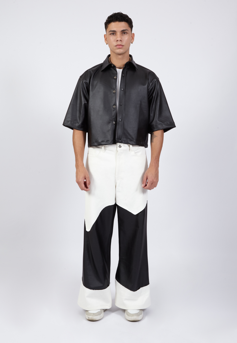 OCWA NEO OVERSIZED CROP SHORT SLEEVE BLACK LEATHER SHIRT
