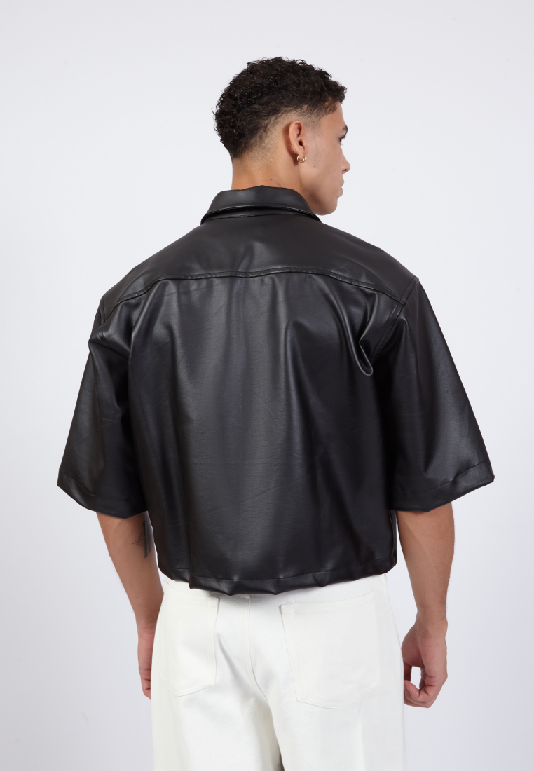 OCWA NEO OVERSIZED CROP SHORT SLEEVE BLACK LEATHER SHIRT