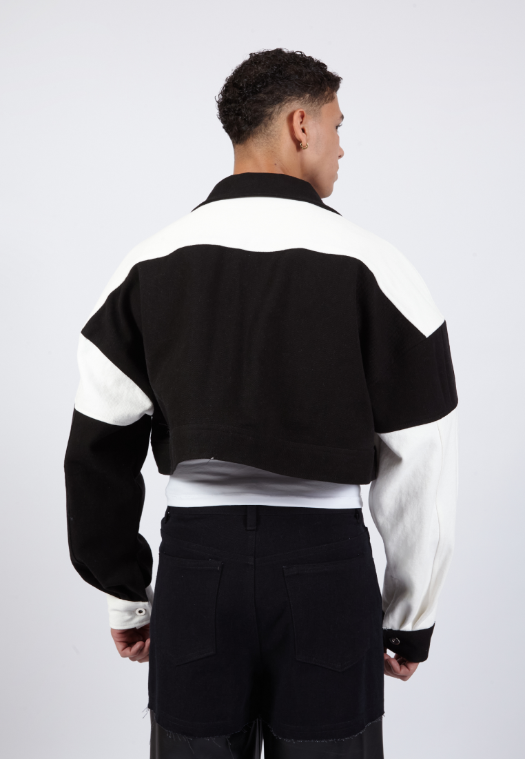 OCWA LENNON BLACK WHITE CROP DENIM JACKET