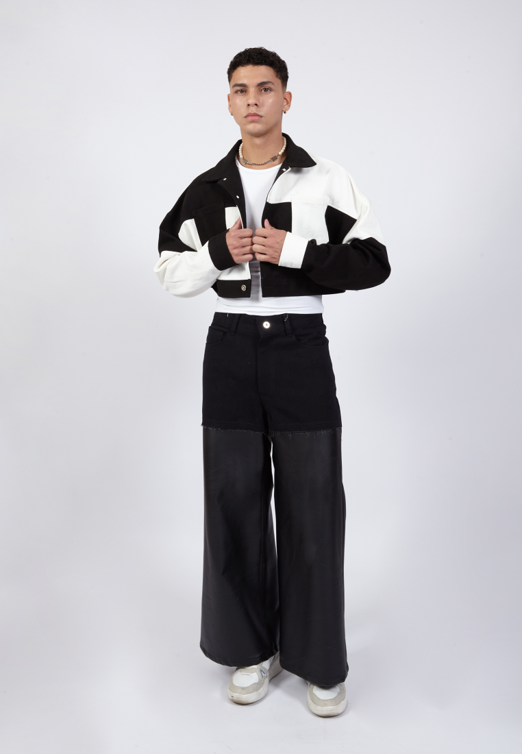 OCWA LENNON BLACK WHITE CROP DENIM JACKET