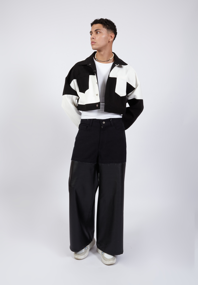 OCWA LENNON BLACK WHITE CROP DENIM JACKET