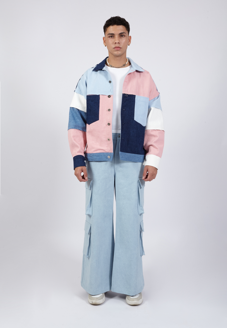 OCWA FINLEY OVERSIZED PATCH COLORBLOCK BLUE WHITE PINK DENIM JACKET