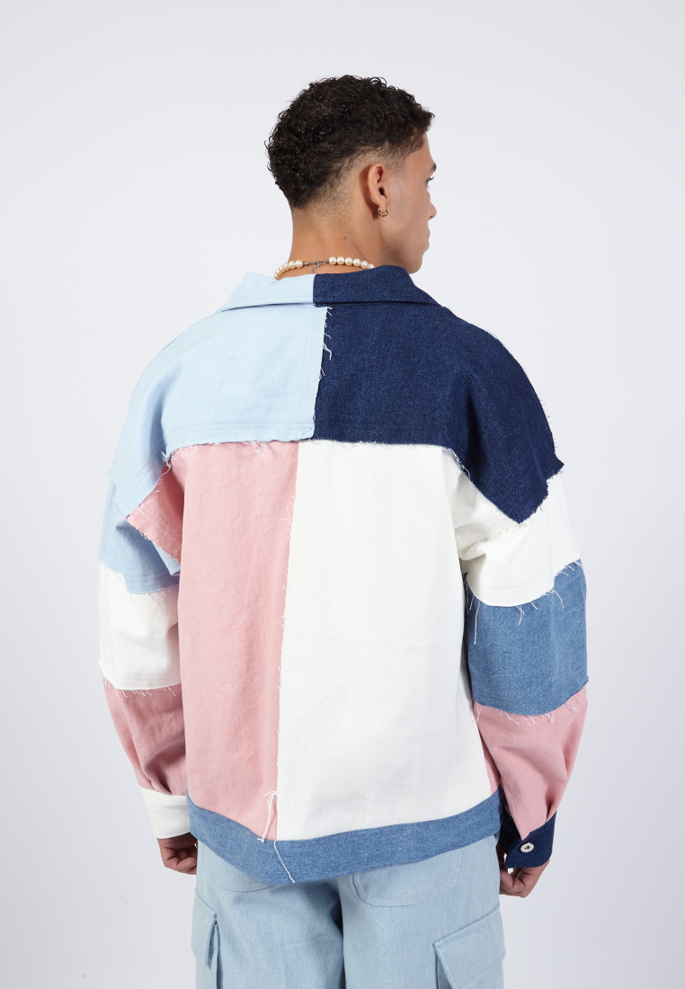 OCWA FINLEY OVERSIZED PATCH COLORBLOCK BLUE WHITE PINK DENIM JACKET