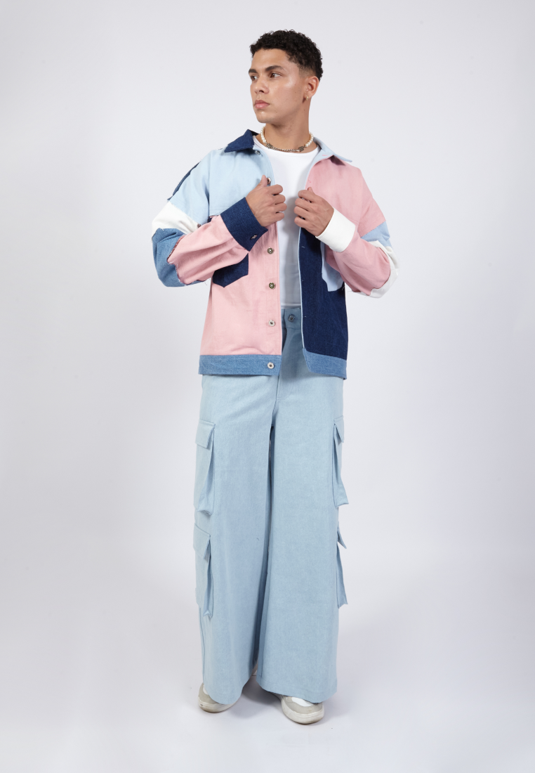 OCWA FINLEY OVERSIZED PATCH COLORBLOCK BLUE WHITE PINK DENIM JACKET