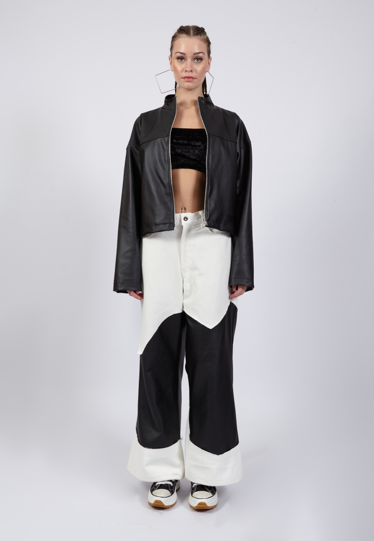OCWA HARLOW BLACK LEATHER CROP JACKET