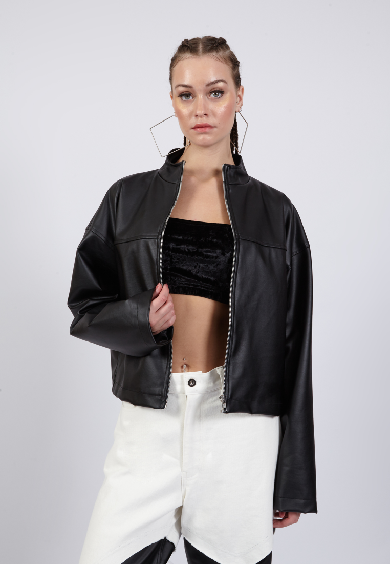 OCWA HARLOW BLACK LEATHER CROP JACKET