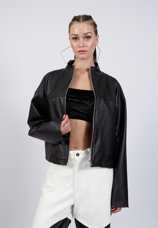 OCWA HARLOW BLACK LEATHER CROP JACKET