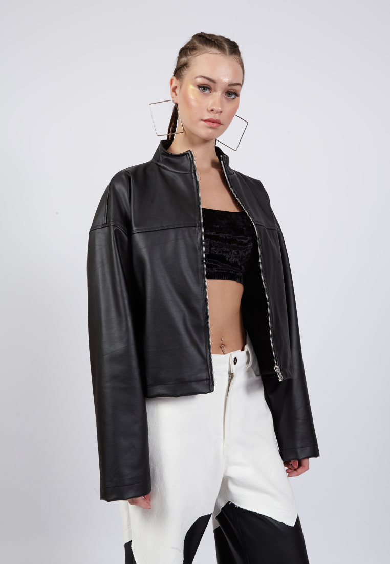 OCWA HARLOW BLACK LEATHER CROP JACKET