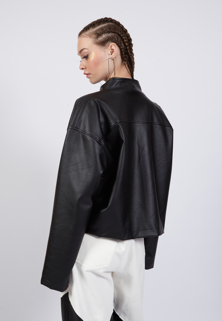 OCWA HARLOW BLACK LEATHER CROP JACKET