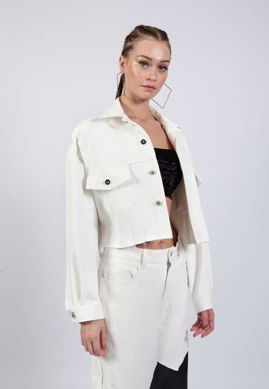 OCWA KOA WHITE CROP DENIM JACKET