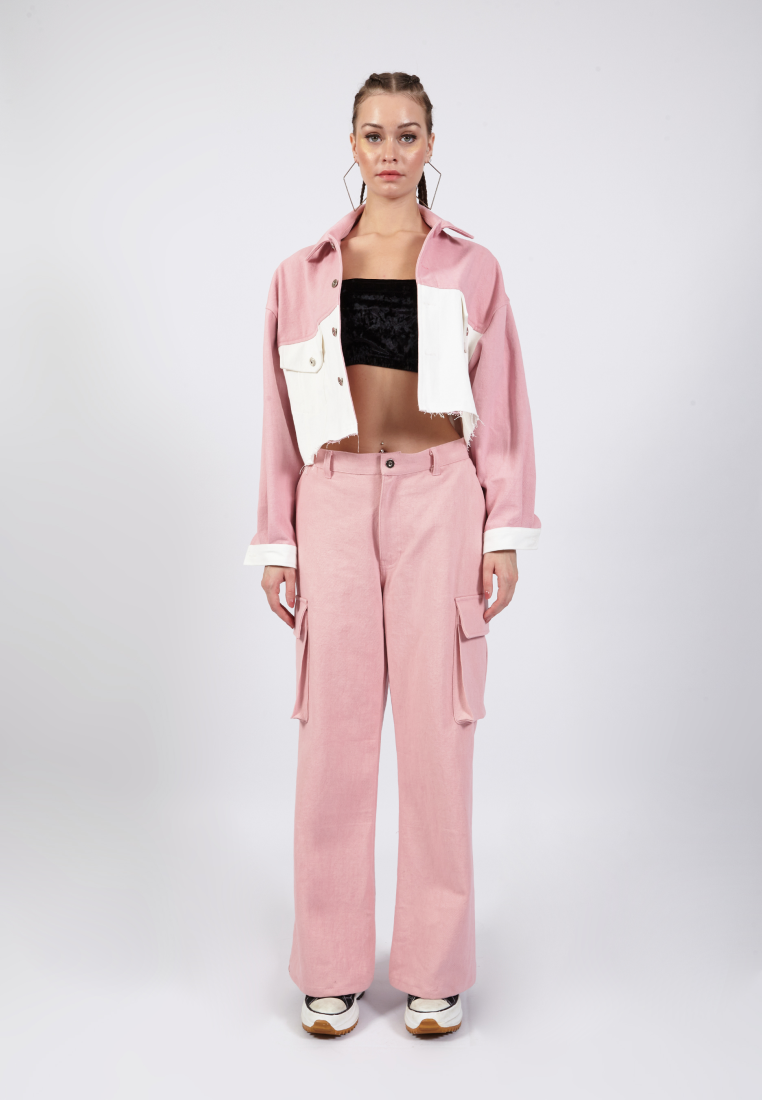 OCWA LUX PINK WHITE CROP DENIM JACKET