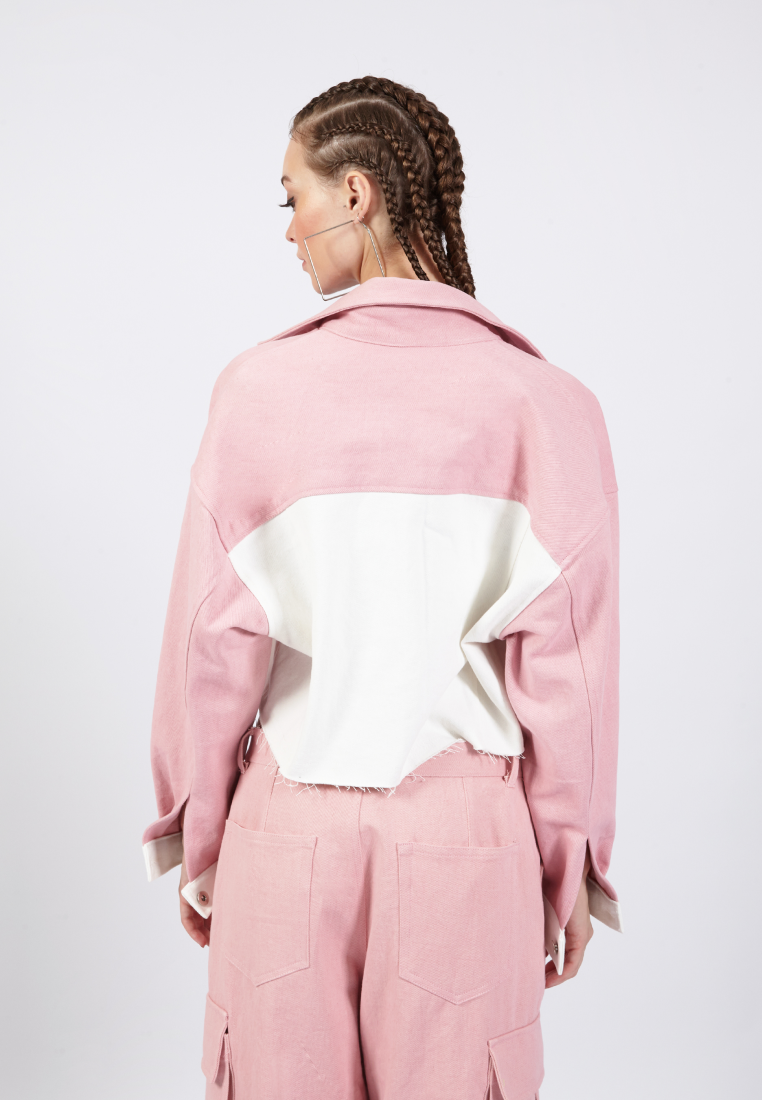OCWA LUX PINK WHITE CROP DENIM JACKET