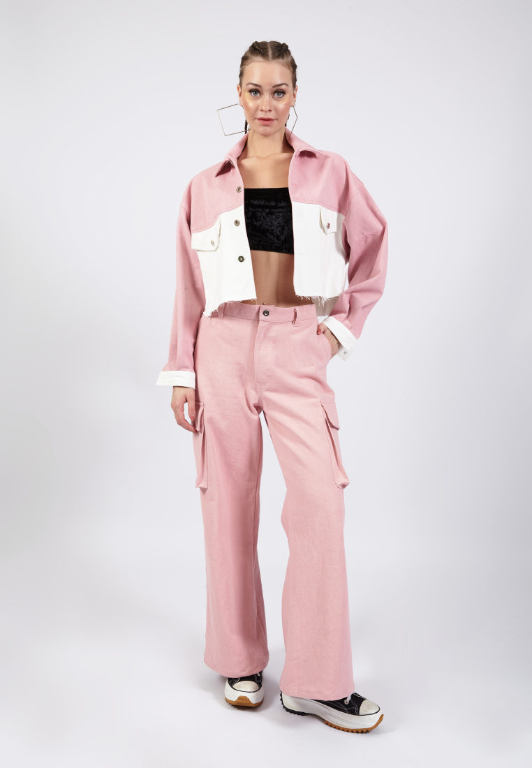 OCWA LUX PINK WHITE CROP DENIM JACKET