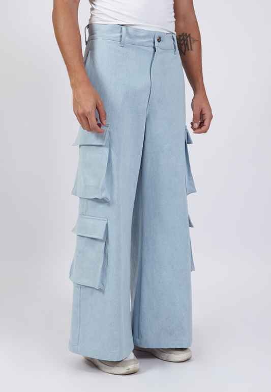 OCWA DIMA WIDELEG FLARE CARGO LIGHT BLUE JEANS DENIM