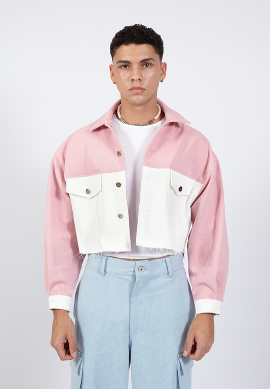 OCWA LUX PINK WHITE CROP DENIM JACKET