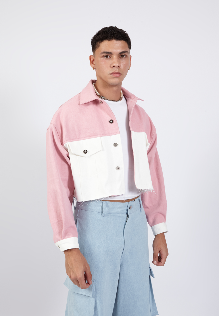 OCWA LUX PINK WHITE CROP DENIM JACKET