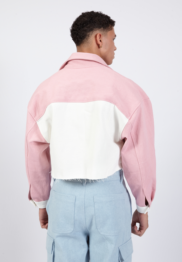 OCWA LUX PINK WHITE CROP DENIM JACKET