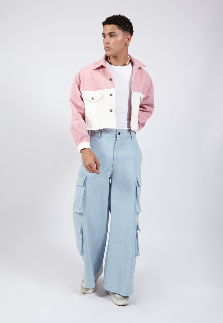 OCWA LUX PINK WHITE CROP DENIM JACKET