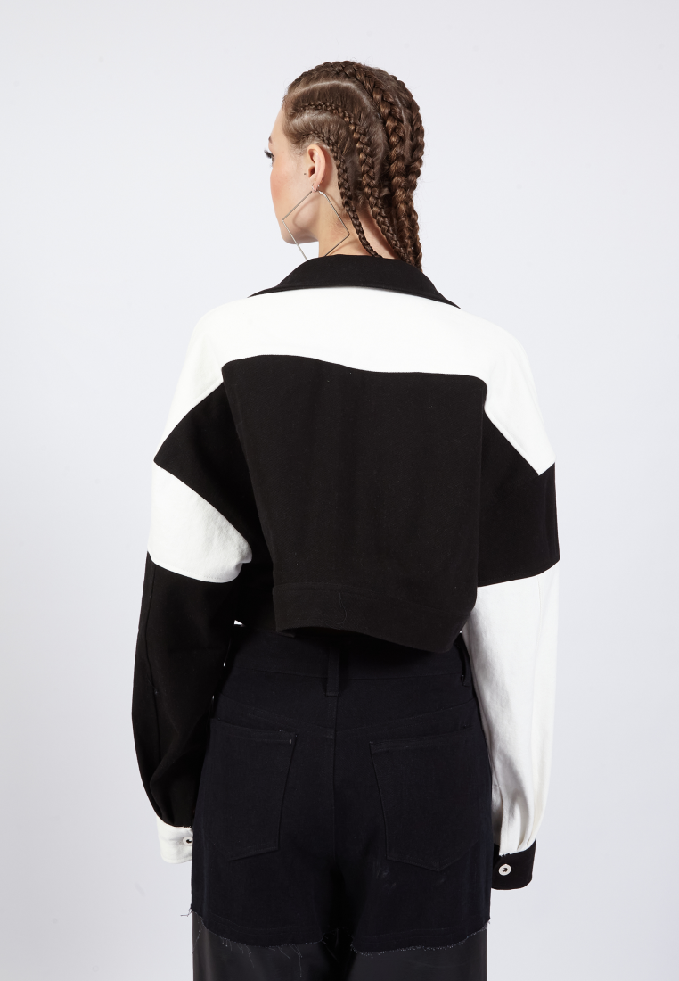 OCWA LENNON BLACK WHITE CROP DENIM JACKET