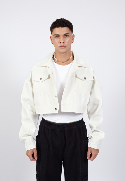 OCWA JULES WHITE CROP DENIM JACKET
