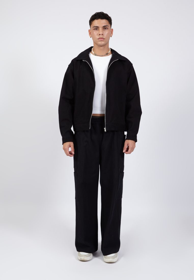OCWA PORTER OVERSIZED BLACK ZIPPER DENIM JACKET